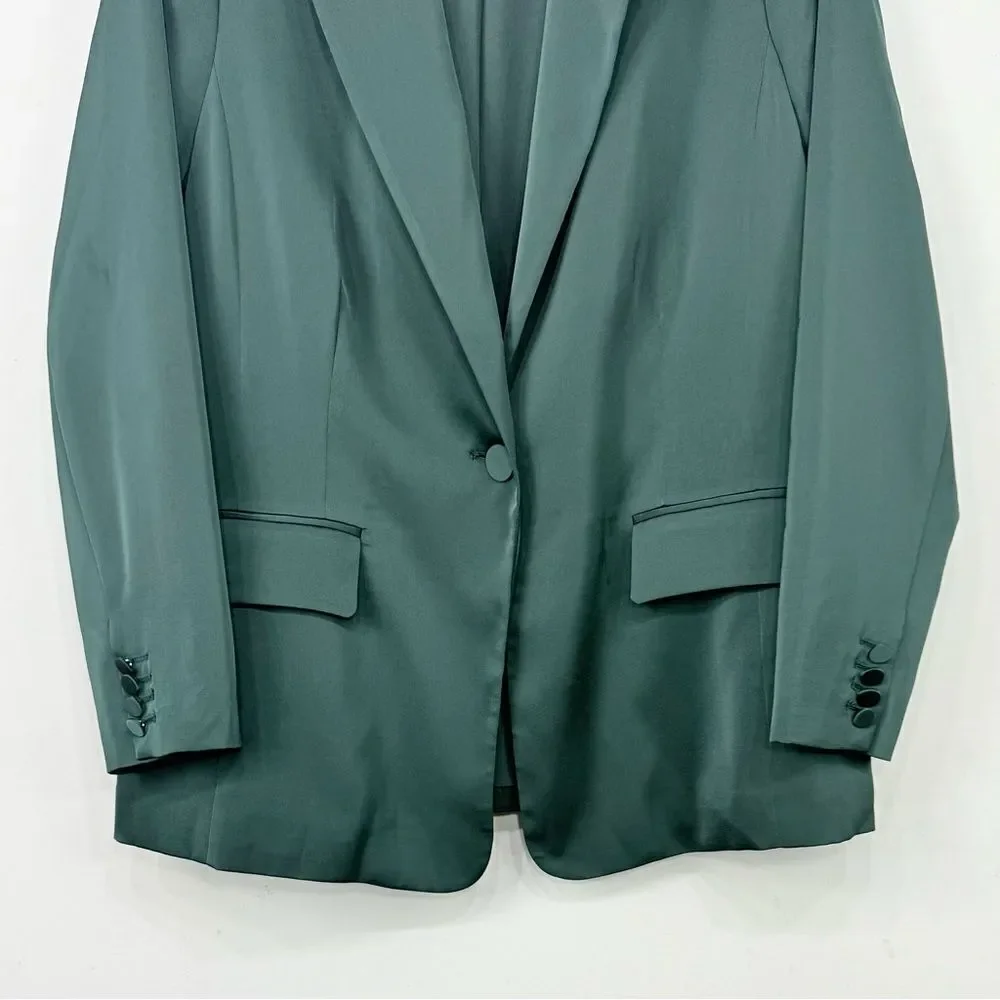 Ella Dark Green Satiny Single Button Career Holiday Casual Blazer